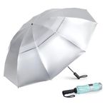 G4Free 46 Inch Large Golf UV Umbrella Compact Reverse Travel Sun Protection Umbrella 10 Ribs Windproof for Rain Double Canopy Automatic Open Close (Sliver/Lake Blue)