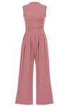 PRETTYGARDEN Womens Summer Jumpsuits Dressy Casual One Piece Outfits Sleeveless Mock Neck Wide Leg Pants Rompers with Pockets (Dusty Pink,Medium)