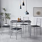 mcc direct Dining Table and Chairs Set Metal Wood Effect Table Dining Set 4 Chairs Silvia (Black)