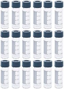 4ml Clear HPLC Vials, 13-425 Lab Autosampler Vials with Writing Area and Graduations, Black Screw Cap with Hole, Red PTFE and White Silicone Septa, 100 Pcs/Pack