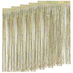 AIBAOBAO 5 Pcs Metallic Tinsel Curtains Christmas, Laser Champagne Gold 3ft x 6.6ft Glitter Photo Booth Props Backdrop Curtain for Door Decorations Hanging, Birthday, Wedding, Hen Party, Babyshower