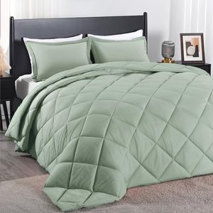 downluxe Queen Comforter Set - Sage Green Comforter Set Queen, 3 Pieces Solid Comforter Set Queen Size for All Seasons, 1 Lightweight Fluffy Comforter (88"x92") and 2 Pillow Shams