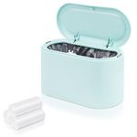 Mini Garbage Can, SHAIDOJIO, Small Trash Bin with Lid, Desktop Trash can Recycle bin, Creative Mini Desktop Plastic Trash can for Desk Office, Bedroom, Bathroom,Coffee Bar Tabletop (Light Blue)