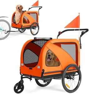 Sepnine Dog Bike Trailer, Supports up to 110 lbs, 2-in-1 Pet Stroller Cart Bicycle Carrier, Easy Folding Cart Frame with Quick Release Wheels, Universal Bicycle Coupler, Non-Slip Floor, Internal Leash