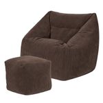 GREENSAPPIRE Large Charcoal Grey Bean Bag Chair with Footstool – Adult-Sized Sofa with Filling for Living Room & Bedroom (Brown)