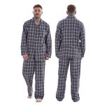 Keanu Mens Brushed 100% Pure Cotton Pyjamas - Brushed Thermal Flannel PJs - Winter Warm Supersoft - (Grey Check, 2XL)