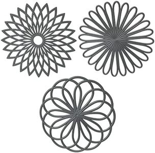 SPUVGVC Silicone Trivet Mat -Trivets for hot pots and Pans- Hot Pads for Pots -Trivets for hot Dishes-Silicone Pot Holders-Multi-use Flower Heat Resistant Mat-Hot Dish Trivet 3 Pack (Dark Grey)