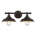 Westinghouse 6354800 Iron Hill Two-Light Indoor Wall Fixture, Oil Rubbed Bronze Finish with Highlights and Metal Shades