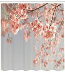 Ambesonne Peach Shower Curtain, Japanese Scenery Sakura Tree Cherry Blossom Nature Photography Coming of Spring, Cloth Fabric Bathroom Decor Set with Hooks, 69" W x 70" L, Bluegrey Coral