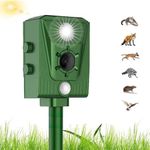 Ultrasonic Cat Repellent, Garden Ultrasonic Fox Repellent, Solar Powered & Waterproof Animal Deterrent, Flashing Light and USB Charge for Cats, Dogs, Squirrel, Rat, Foxes, Snake, Deer, Wild Animals