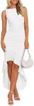 ZESICA Women's Summer Ruched Bodycon Dress Sleeveless Backless Ruffle Mermaid Cocktail Wedding Party Dresses,White,Small