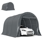 Outsunny 10' x 15' Heavy Duty Carport, Portable Garage Car Canopy Tent Shelter with Roll-up Zipper Door, Reinforced Galvanized Frame, Tension Cord for Car, Garden Tools, Dark Grey