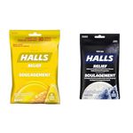 HALLS Triple Soothing Action Cough Drops, Honey Lemon, 1 Resealable Bag (80 Drops Total) & Mentho-Lyptus Extra Strong Bag, 30 Lozenges