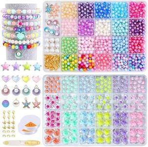 Bracelet Making Kit for Kids, 48 Colorful Pearl Beads and Acrylic Macaron Crystal Candy Beads for Girls DIY Crafts Bracelet Necklace Earrings Jewelry Making or Hair Ties