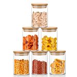 ARVINKEY 6 Set Glass Jars Set 260ml, 9oz Spice Jars Food Cereal Storage Container with Bamboo Airtight Lids and Labels for Flour, Sugar, Coffee, Candy, Snack and More