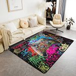 Homewish Gaming Area Rug 150x200cm,Gamer Rug,Graffiti Art Gamepad Carpet for Boys,Doodle Style Game Controller Street Art Videogame Non Slip Decorative Rug for Playroom