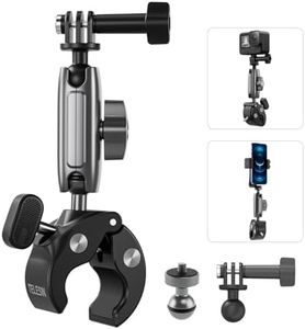 Camera Clamp Mount Bike Motorcycle Handlebar Holder, 360 Ball Joint Bicycle Cycling Tube Bar Attach for GoPro Max Hero 13 12 11 10 9 8 Insta360 X3 X4 Ace Pro DJI Action 3 4 5 Pro Pocket 3 Accessories
