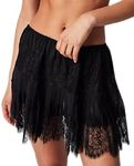 Women Y2k Lace Ruffle Pleated Mini Skirt Low Rise Half Slip Flowy Skirt Fairy Mesh Floral Layered Short Mini Skirts, Black, Large