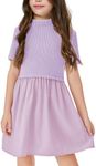 Haloumoning Girls Short Sleeve Mock Neck Dress Summer Casual Dresses A-Line Swing Elegant Sundress Violet