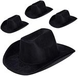 Zodaca 4-Pack Black Felt Cowboy Hats - Bulk Pack of Cowboy Hats for Men, Women, Girls, Halloween, Birthday, Bachelor, Bachelorette (Adult Size)