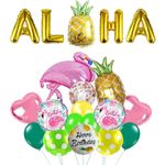 Pop The Party 19pcs Flamingo Aloha Party Theme Decoration With Gold Pineapple and Latex Foil Balloon Aloha Party Supplies for Hawaiian Birthday Theme Party Tropical Summer Beach Pool Party.