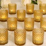 TBWIND 24 Pcs Votive Candle Holders, Amber Glass Candle Holders Bulk for Table Centerpiece, Vintage Tea Lights Candle Holders for Wedding Shower, Part, Holiday and Home Decor