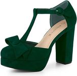 Allegra K Women's Round Toe Block Heel T Strap Green Pumps 8 M US