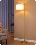 EDISHINE LED Floor Lamp, 63" Standing Lamp with Adjustable Linen Shade, Gold Metal Light Pole, Modern Simple Lamp for Living Room, Bedroom, Office, E27 Socket