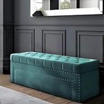 Habiba Arts Wood 3 Seater Sofa Couch Poufffe Storage Ottoman Tufted Roll Arm Storage Bench Multipurpose Settee For Living Room, Guest Room, Office (Teal),Green