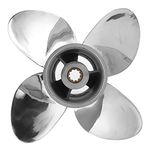 Boat Propeller, Stainless Steel Marine Outboard Propeller 4 Blades 10 Spline Teeth Fit for HONDA 25‑30HP 3in Gearcase