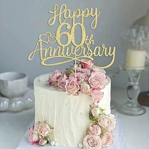 Sleyberoy Glitter Happy 60th Anniversary Cake Toppers -Wedding Anniversary Party Decorations, 60th Wedding Anniversary, Company Anniversary Party, Birthday Party Decorations (60thGold)