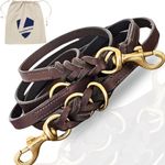 Leatherow Multi Function 8ft Leather Dog Leash, Genuine Leather Leash Hands Free Leash Dog Training Leash for Small, Medium and Large Dogs (Dark Brown, 8 Ft)