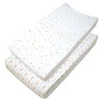 American Baby Company 2 Piece Printed 100% Cotton Jersey Knit Fitted Contoured Changing Table Pad Cover, also works with Travel Lite Mattress, Sparkle Gold/Pink Feathers/Arrows