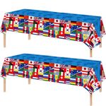 2Pcs International Flag Party Table Cloth for Olympic Decorations,130*220cm Nations Flag Party Plastic Table Cover World Country Flags Party Olympic Party Tablecloths for Sport Event Party Decor