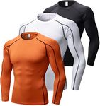 3 Pack Compression Shirts Men Long Sleeve, Cool Dry Workout Running Gym Shirt Sports Base Layer Shirts Crew Neck Tops