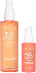 Pacifica Beauty, Glowy Vitamin C Makeup Primer & Glow Baby Brightening SPF 30 Makeup Setting Spray Duo, Mineral Sunscreen, Brighten, Prime, Blur, Minimize Appearance of Pores, Glowy Skin, Vegan