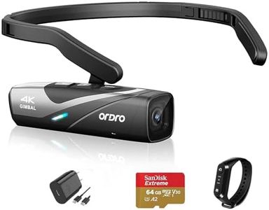 Ordro EP8 4K Head-Mounted Video Camera, Ultra HD 4K 60FPS Camcorder Vlog Hands Free Wearable Camera, Has 2-Axis Gimbal Video Stabilizer, Wi-Fi APP, Auto Focus with Remote Control，64G Micro Card