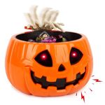 Animatronic Halloween Candy Bowl Decorations - Motion Activated Pumpkin Candy Bowl with Creepy Sound, Skull Hand, Glowing Eyes, for Trick or Treat, Indoor Halloween Party Decoration Candy Bowl