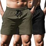 COOFANDY Men's Running Athletic Shorts 5 Inch 2 Pack Gym Workout Shorts Fitted Exercise Hiking Shorts with Zipper Pocket, 01-Army Green/Black, XX-Large