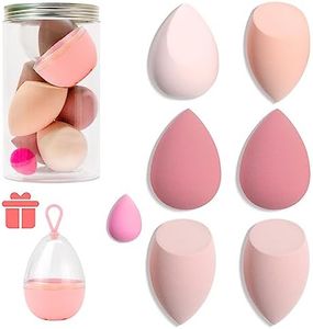 7 Pcs Makeup Blender Sponge Set - Soft Beauty Sponge Blender with a Bottle and Egg Case Holer for Blending Foundation, Cream and Powder (Pink+Hard Case-Can Packing)