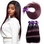 Ombre Human Hair Bundles,Shining Star 3 Pieces（18”, 20”, 22”）Bundles 10A Handmade Straight 100% Unprocessed Natural Black with Burg Brazilian Virgin Human Hair Extensions