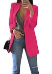 FLITAY Women's Long Sleeve Elegant Blazer Oversized Plus Size Blazer Business Loose Fit Jacket Rose Red M