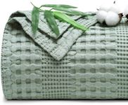 PHF Cooling Waffle Blanket Twin Size, Lightweight 60% Rayon Derived from Bamboo & 40% Cotton Breathable Blanket for Hot Sleepers, Soft and Luxury for Bed Couch and Sofa, 66"x90", Sage Green