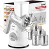 Geedel Rotary Cheese Grater, Mandoline Vegetable Slicer with 5 Interchangeable Blades, Easy to Use Rotary Grater Slicer for Fruit, Vegetables, Nuts, White
