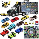 iBaseToy Toy Cars, Transport Car Carrier Truck Educational Vehicles Toy Car Set for Toddlers, Kids, Boys and Girls (Includes 8 Sports Car, 2 Off-Road Cars, 2 Helicopters, 2 Roadblocks and 1 Town Map)