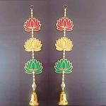 GIFT JAIPUR 3 Tier Set of 2 Multicolor Lotus Wall Hanging with Bell Gift Decorative Showpiece for Diwali Ganesh Chaturthi Pooja Home Door Decor Temple Marriage Wedding Stage Decoration