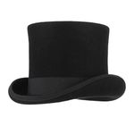 GEMVIE Men 100% Wool Mad Hatter Satin Lined Black Top Hats 6.7" High Topper Hat, Black, 7 1/8