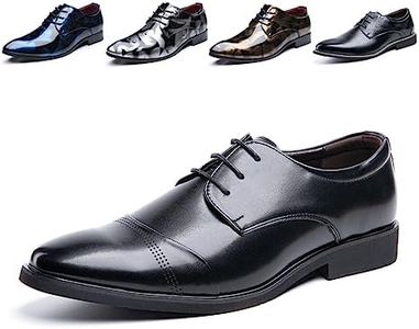Chaussure Homme Derby Oxford Homme Classique Brogues Casual Mariage Chaussures Dressing Lacets Cuir Vernis Noir 2 Taille 42