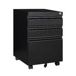 Panana Fully Assembled!Home Filing Furniture Under Desk 3Drawers Steel Lockable Mobile File Cabinet Bedside Table, Office Metal Storage Chest of Drawers(W39*D46*H62cm,Black)