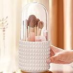 Makeup Brush Holder with Lid, 360 Rotatable Cosmetic Organiser, Acrylic Make Up Brush Storage Pot with 5 Compartment, Dustproof Cosmetics Brush Storage Containers For Vaniry Dressing Table,Drawer,Pen